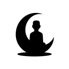 Crescent Moon and Man Silhouette: A simple yet powerful illustration of a man sitting on a crescent moon. Perfect for concepts of spirituality, Islam, faith, and hope.  