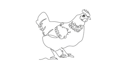 SingleLine Drawing of a Hen, Poultry Farm Animal