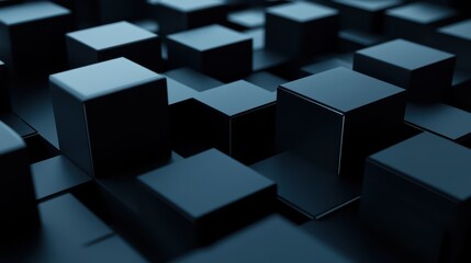 Obraz premium A dramatic 3D render of abstract geometric blocks against a dark background.