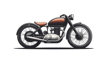 Fototapeta premium Classic motorcycle, side profile, white background, vintage design, for website banner