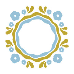 Hand drawn floral frame. Retro groovy floral illustration. Abstract design elements for cards, invitations. Flat vector illustration isolated on a white background.