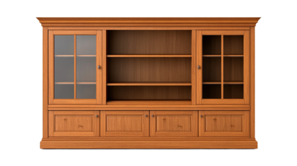 Elegant Wooden Display Cabinet with Glass Doors and Ample Storage Space
