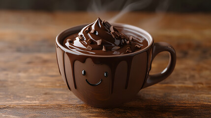 Whimsical Artistic Hot Chocolate in Cute Smiley Cup Design