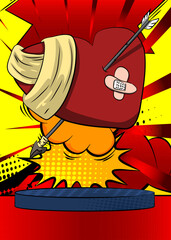 Comic Book Product podium stage for mockup presentation with Broken Heart. Retro comics background.