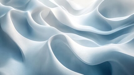 Obraz premium Blue fabric waves, flowing gently, light background, abstract design