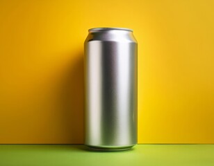 High-Impact Visual of a Metallic Can with Vibrant Yellow Contrast