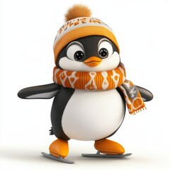 Obraz premium Cute penguin ice skate cartoon style