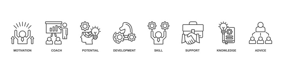 Coaching icon vector illustration concept with icon of motivation, coach, potential, development, support, knowledge, advice, skill