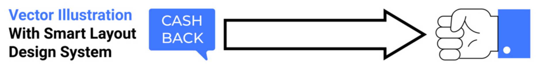 Speech bubble labeled CASHBACK connects to a hand holding cash via an arrow. Ideal for online shopping, finance, rewards programs, e-commerce, digital wallets, savings, flat landing page banner