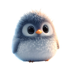 Fluffy 3D Cartoon Blob Creature Bird with Big Eyes Isolated on Transparent Background