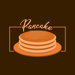 National Pancake Day to celebrate on February 28th. Stack of pancakes served on wooden plate on dark brown background. Food event banner.