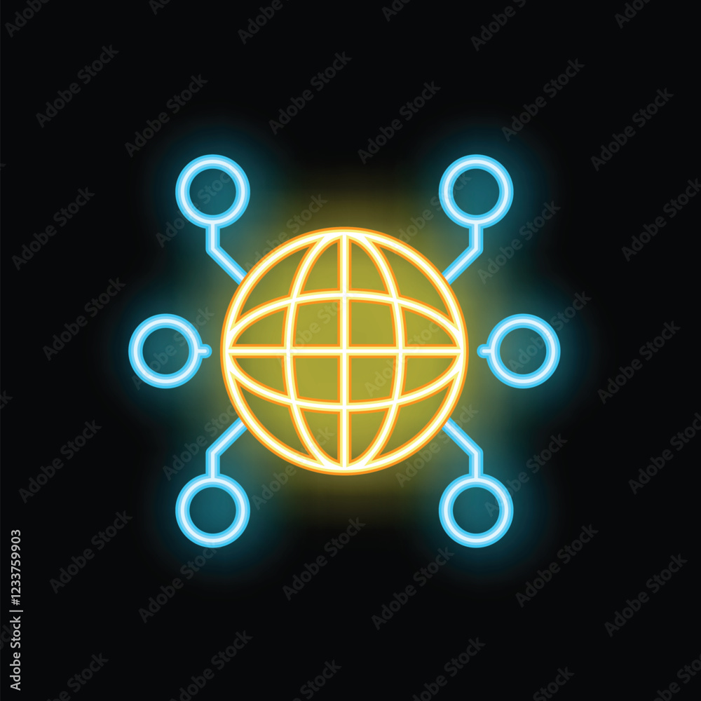 Aufkleber neon icon of a globe connecting with data points representing global network and connectivity