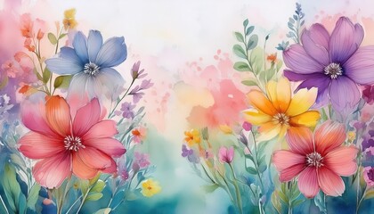 Vibrant Watercolor Blossoms Against a Serene Background, Embracing the Delicate Beauty of Nature in Soft Hues and Whimsical Textures.