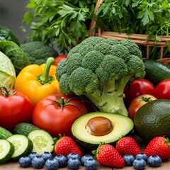 Fresh organic vegetables and fruits promoting healthy eating habits