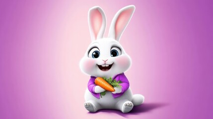 Fototapeta premium Adorable cartoon rabbit holding a carrot.