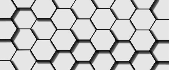 white background, seamless pattern of black hexagon grid line. 