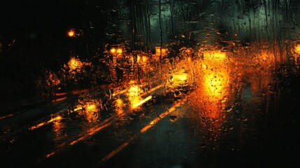 Fototapeta premium Rain Streaked Window Night City Lights