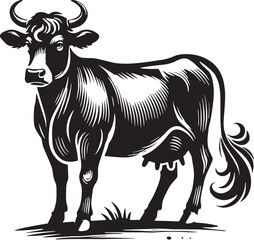 Black Cow Silhouette Vector, High Quality Illustration on White Background