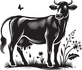 Black Cow Silhouette Vector, High Quality Illustration on White Background
