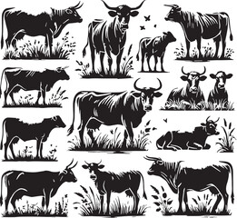 Black Cow Silhouette Vector, High Quality Illustration on White Background