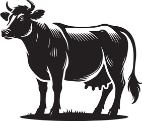 Black Cow Silhouette Vector, High Quality Illustration on White Background