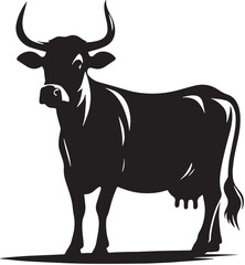 Black Cow Silhouette Vector, High Quality Illustration on White Background