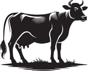 Fototapeta premium Black Cow Silhouette Vector, High Quality Illustration on White Background