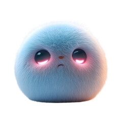 Fluffy 3D Cartoon Sad Face with Glowing Tears Isolated on Transparent Background
