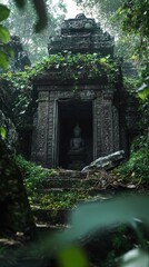 Fototapeta premium Ancient Temple Surrounded by Lush Greenery and Mystical Atmosphere