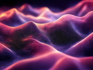 Abstract digital landscape with flowing, textured waves in vibrant colors.