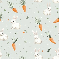 Cute Bunny and Carrot Pattern Wallpaper for Children is Decor