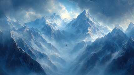 Majestic Winter Mountainscape: A Breathtaking Aerial View of Snow-Clad Peaks