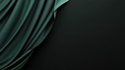 A green curtain on a black background, dramatically pulled back to reveal a sleek, open space.