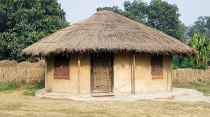Traditional Thatched Hut in Rural Setting