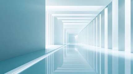room with a window, Ethereal blue room with clouds and sunlight streaming in