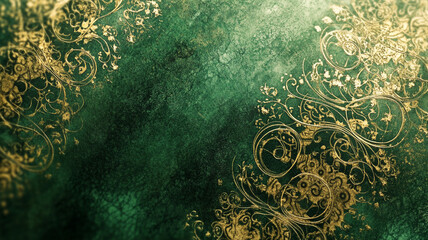 Emerald Elegance: A captivating abstract background with emerald green hues and intricate golden swirls, exuding a sense of opulence and timeless beauty.
