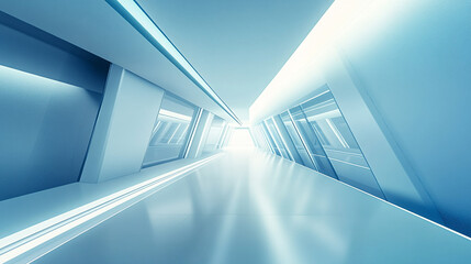 Obraz premium room with a window, Ethereal blue room with clouds and sunlight streaming in