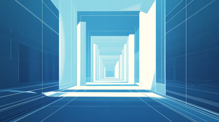 Fototapeta premium Sunlit modern minimalist white hallway. Tunnel frame of light