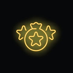 Neon sign illuminating a crowned star surrounded by two other stars, representing the concept of premium quality