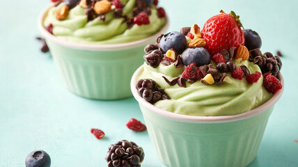 Avocado and Berry Parfait: A tempting duo of avocado parfaits, layered with creamy avocado, fresh berries, and crunchy almonds, presents a healthy and delicious breakfast or snack option.