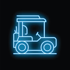 Glowing neon line golf cart icon isolated on black background 4k ultra hd glow neon sign