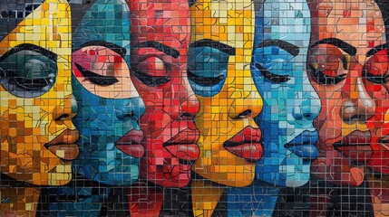 A community mural celebrates the stories of its people in this vibrant flat design piece