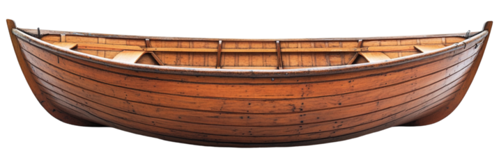 side view of An old wooden boat against a transparent background 