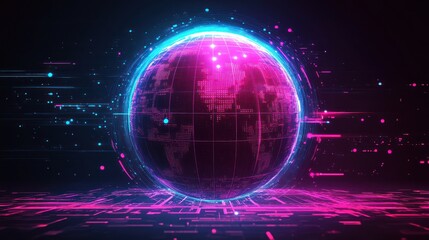 Obraz premium Global network digital sphere, glowing, futuristic, cyberspace background, tech concept
