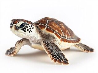 Obraz premium Sea turtle with brown shell and white underbelly isolated on a white background studio shot