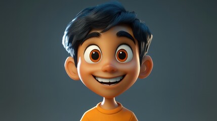 A joyful and humorous cartoon character of an Indian boy, teenager, or young man with a wide smile, depicted in 3D style.