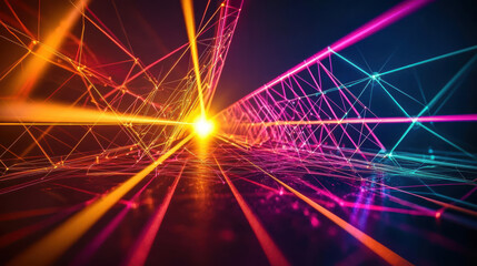 vibrant display of colorful laser beams intersecting in dynamic pattern