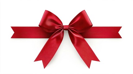 Elegant red satin bow and ribbon isolated on white background perfect for gift wrapping concept
