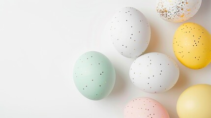 Colorful Easter Eggs Decorated with Speckles on a Light Background, Perfect for Spring Celebrations and Festive Gatherings or Seasonal Events