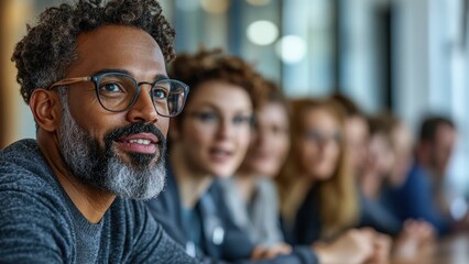 Obraz premium Diverse group of professionals engaged in discussion at work